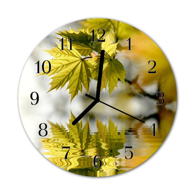 Glass Kitchen Clock Maple leaf flowers & plants green