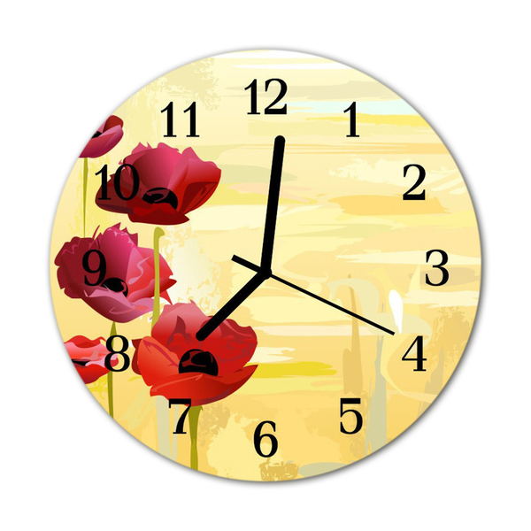 Glass Kitchen Clock Poppies flowers & plants red