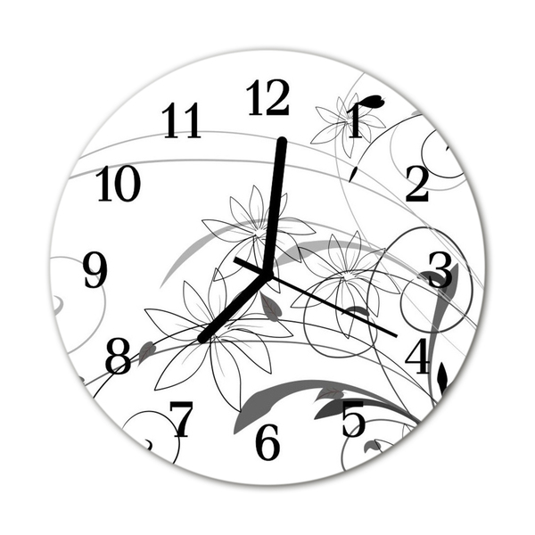 Glass Kitchen Clock Flowers art flowers & plants black & white