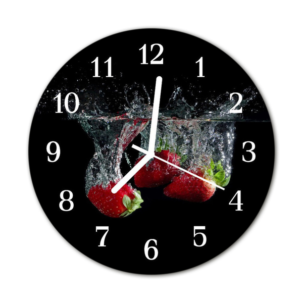 Glass Kitchen Clock Strawberries kitchen red