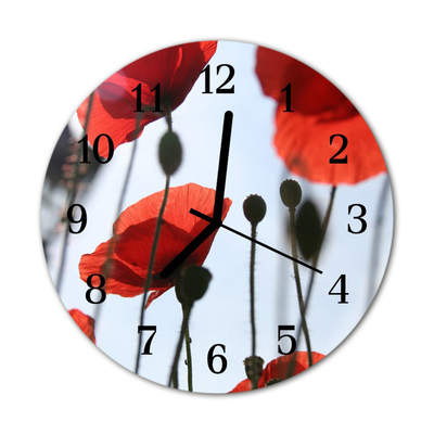 Glass Kitchen Clock Poppy flowers & plants red