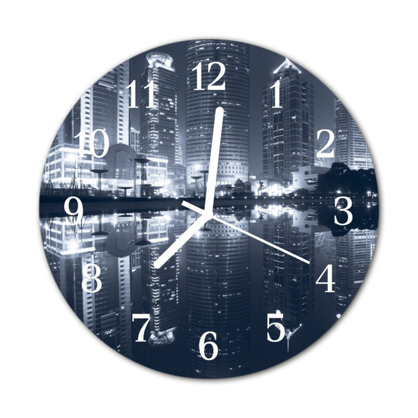 Glass Kitchen Clock Skyline city blue