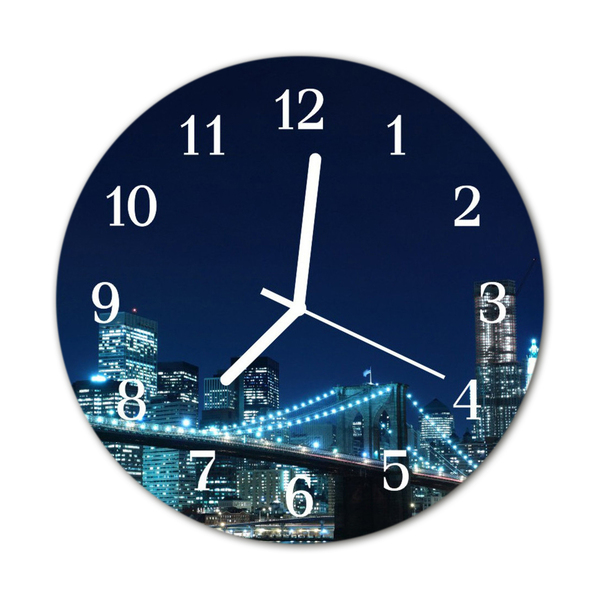 Glass Kitchen Clock Skyline city blue