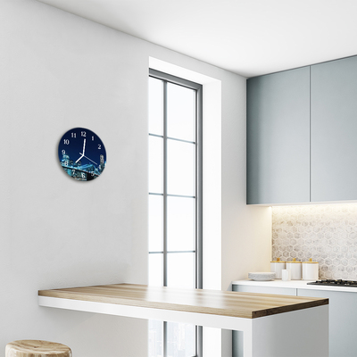 Glass Kitchen Clock Skyline city blue