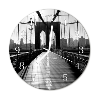 Glass Kitchen Clock Bridge architecture black & white