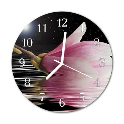 Glass Kitchen Clock Magnolia blossom flowers & plants pink