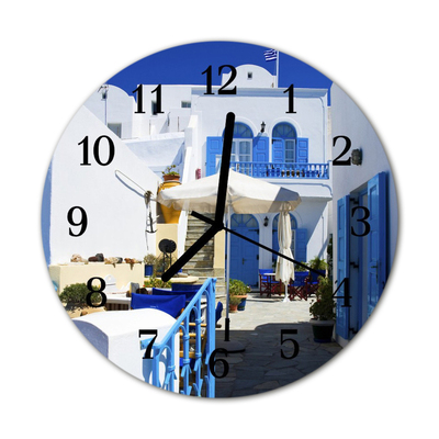 Glass Kitchen Clock Greece city blue