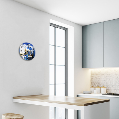 Glass Kitchen Clock Greece city blue