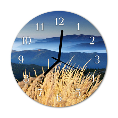 Glass Kitchen Clock Mountains grass landscape multi-coloured