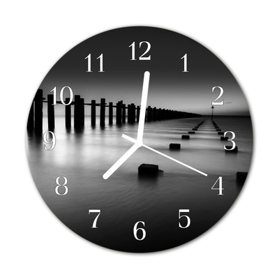 Glass Kitchen Clock Sea landscape black