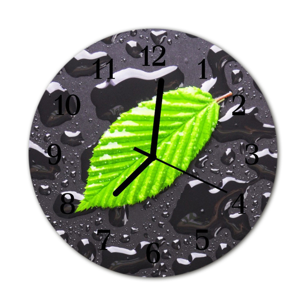 Glass Kitchen Clock Leaf flowers & plants green