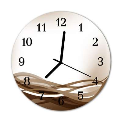 Glass Kitchen Clock Abstract lines art beige