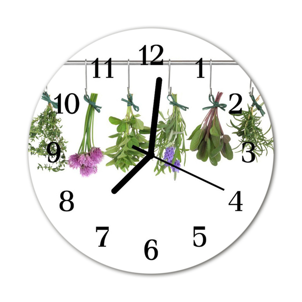 Glass Kitchen Clock Herbs flowers & plants multi-coloured