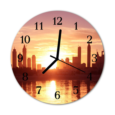 Glass Kitchen Clock Skyline city orange