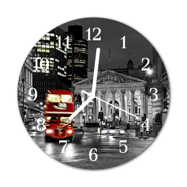 Glass Kitchen Clock Bus london city red