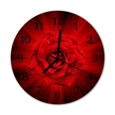 Glass Kitchen Clock Rose flowers & plants red