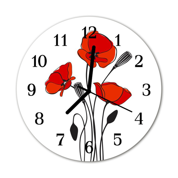 Glass Kitchen Clock Poppy flowers & plants red