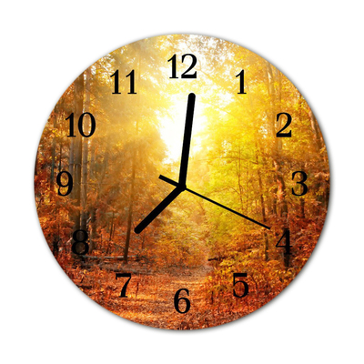 Glass Kitchen Clock Autumn forest landscape orange