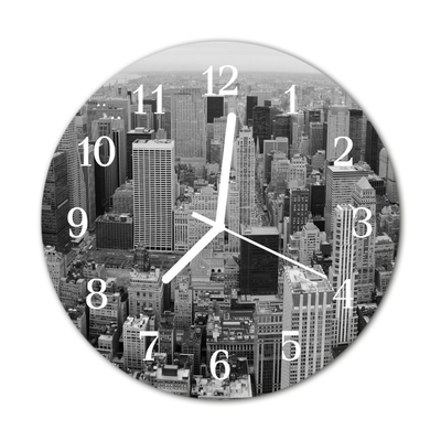 Glass Kitchen Clock Skyline city black & white