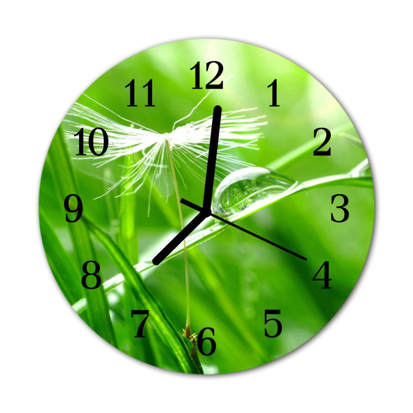 Glass Kitchen Clock Grass flowers & plants green