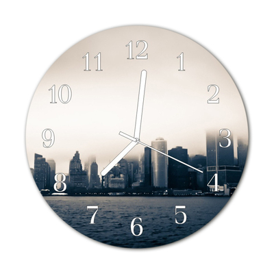 Glass Kitchen Clock Skyline city black & white