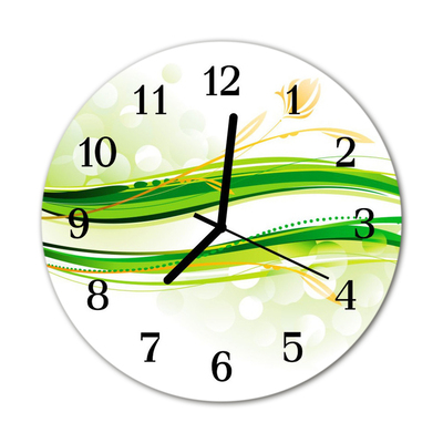 Glass Kitchen Clock Abstract lines art green