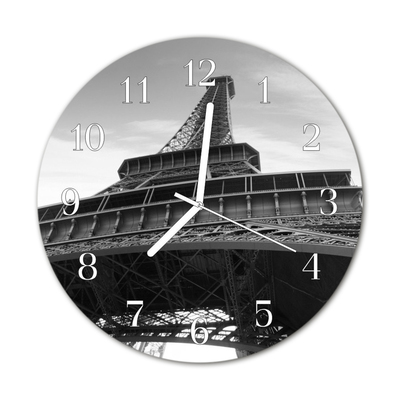 Glass Kitchen Clock Eiffel tower paris city black & white