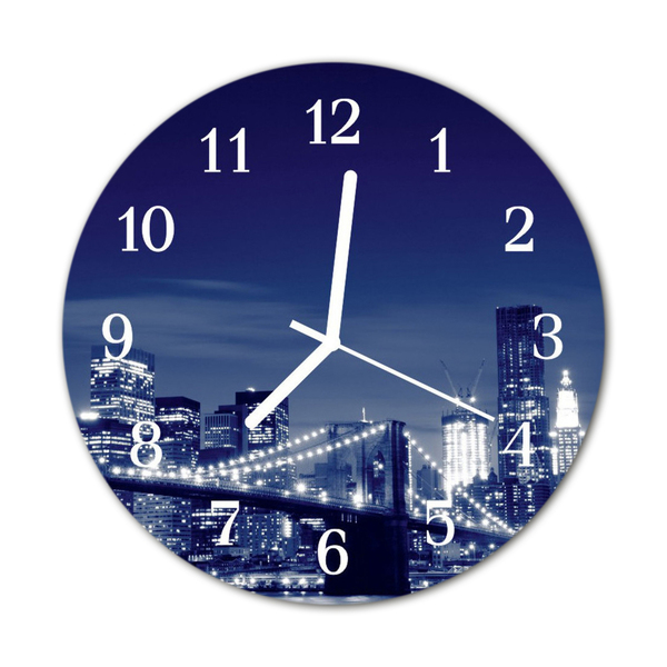 Glass Kitchen Clock Skyline city blue