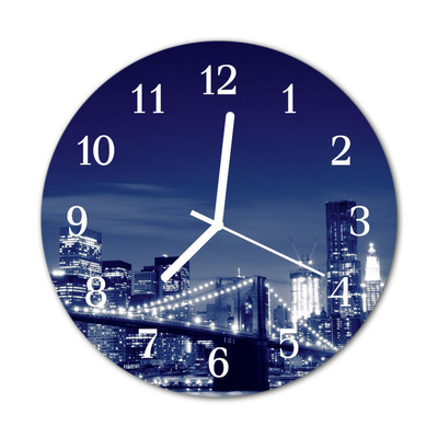 Glass Kitchen Clock Skyline city blue