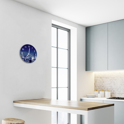 Glass Kitchen Clock Skyline city blue