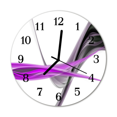 Glass Kitchen Clock Abstract smoke art black, purple