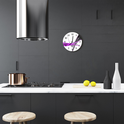 Glass Kitchen Clock Abstract smoke art black, purple