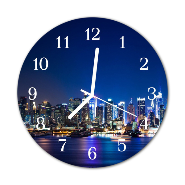 Glass Kitchen Clock Skyline city blue