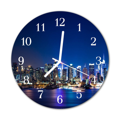 Glass Kitchen Clock Skyline city blue