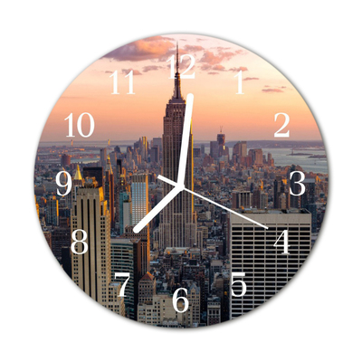 Glass Kitchen Clock Skyline city grey