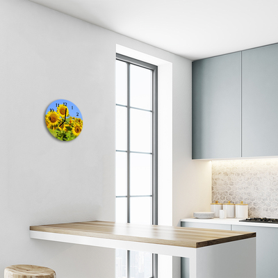 Glass Kitchen Clock Sunflowers flowers & plants yellow