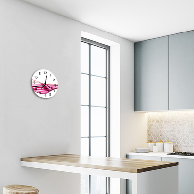 Glass Kitchen Clock Abstract lines art pink