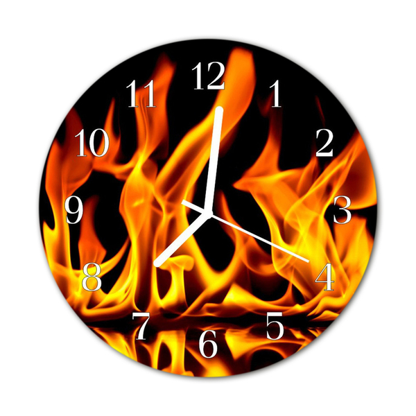 Glass Kitchen Clock Fire nature orange