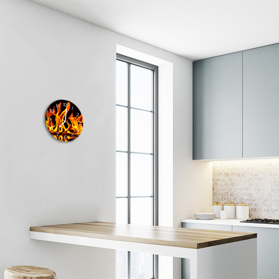 Glass Kitchen Clock Fire nature orange