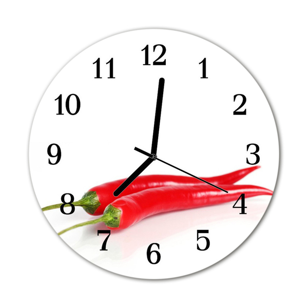 Glass Kitchen Clock Chillies kitchen red