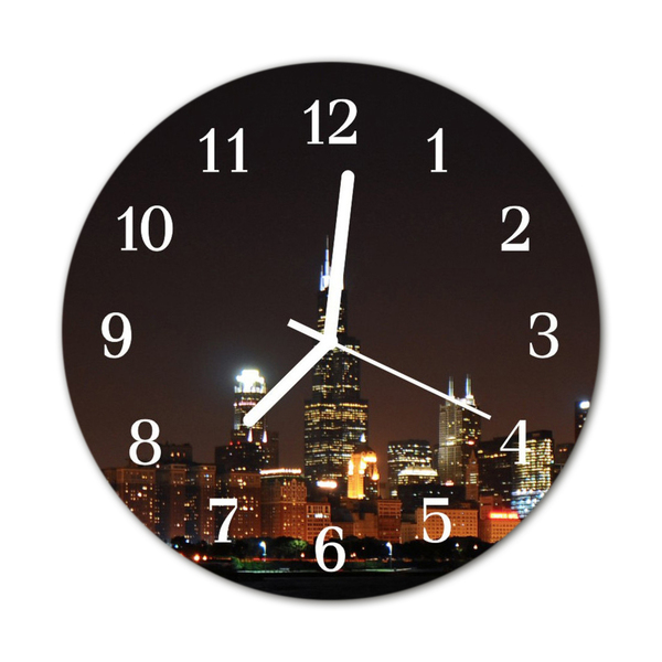 Glass Kitchen Clock Skyline night city multi-coloured