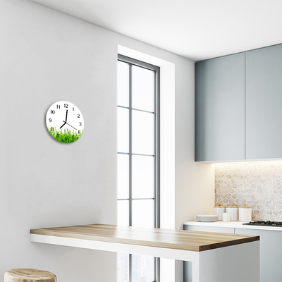 Glass Kitchen Clock Grass flowers & plants green