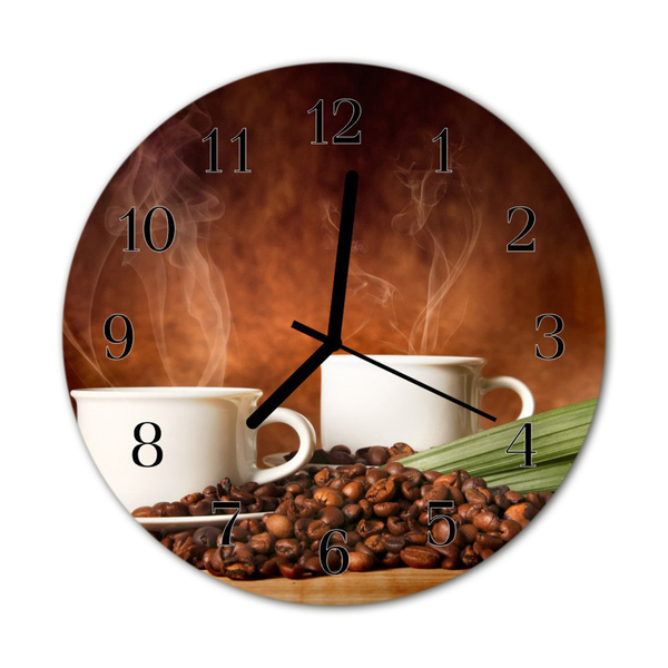 Glass Kitchen Clock Coffee cups kitchen brown