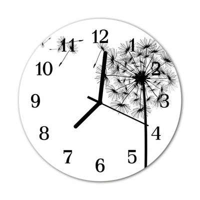 Glass Kitchen Clock Dandelion flowers & plants black & white