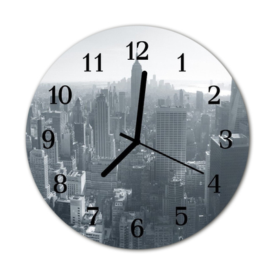 Glass Kitchen Clock Skyline city black & white