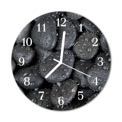 Glass Kitchen Clock Stones water nature black