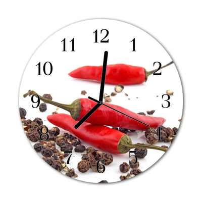 Glass Kitchen Clock Chillies kitchen red