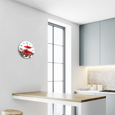 Glass Kitchen Clock Chillies kitchen red