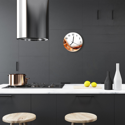 Glass Kitchen Clock Abstract art orange, grey