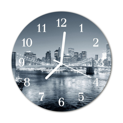 Glass Kitchen Clock Skyline night city black & white